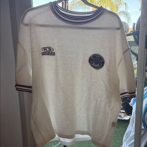 Zara White Crewneck Sweater with Navy Accents